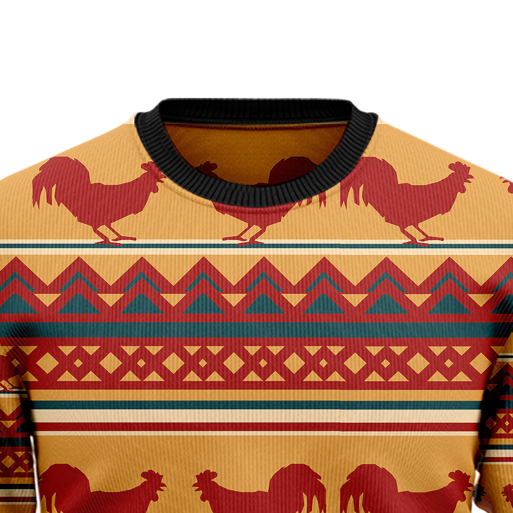 Rustic Rooster Pattern Ugly Christmas Sweater