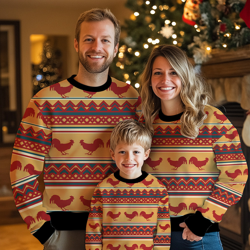 Rustic Rooster Pattern Ugly Christmas Sweater