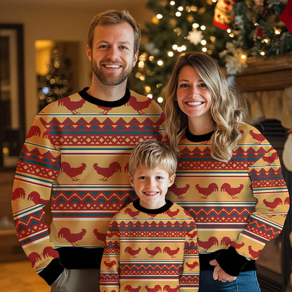 Rustic Rooster Pattern Ugly Christmas Sweater