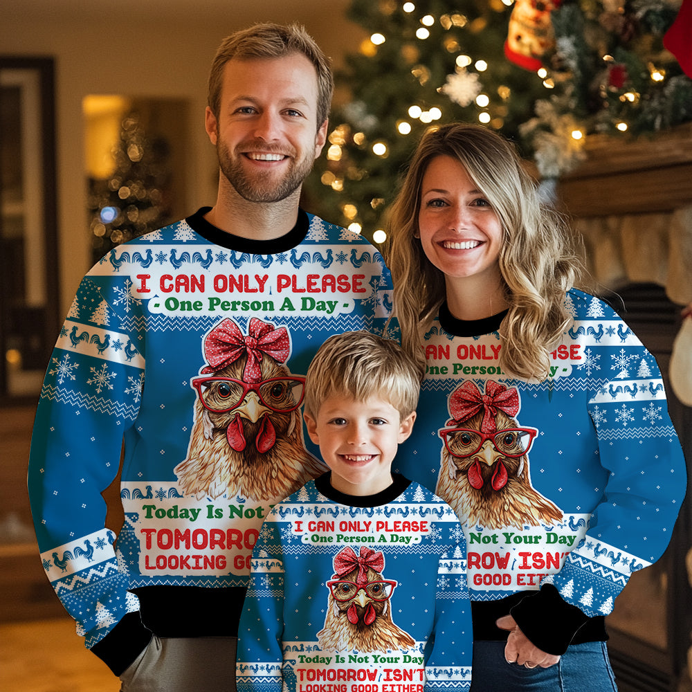 Chicken Ugly Christmas Sweater, Funny Hen Quote Holiday Sweatshirt, Cute Novelty Farm Animal Xmas Pullover Men Women