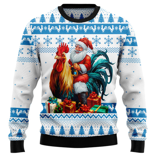 Santa Riding Rooster Ugly Christmas Sweater