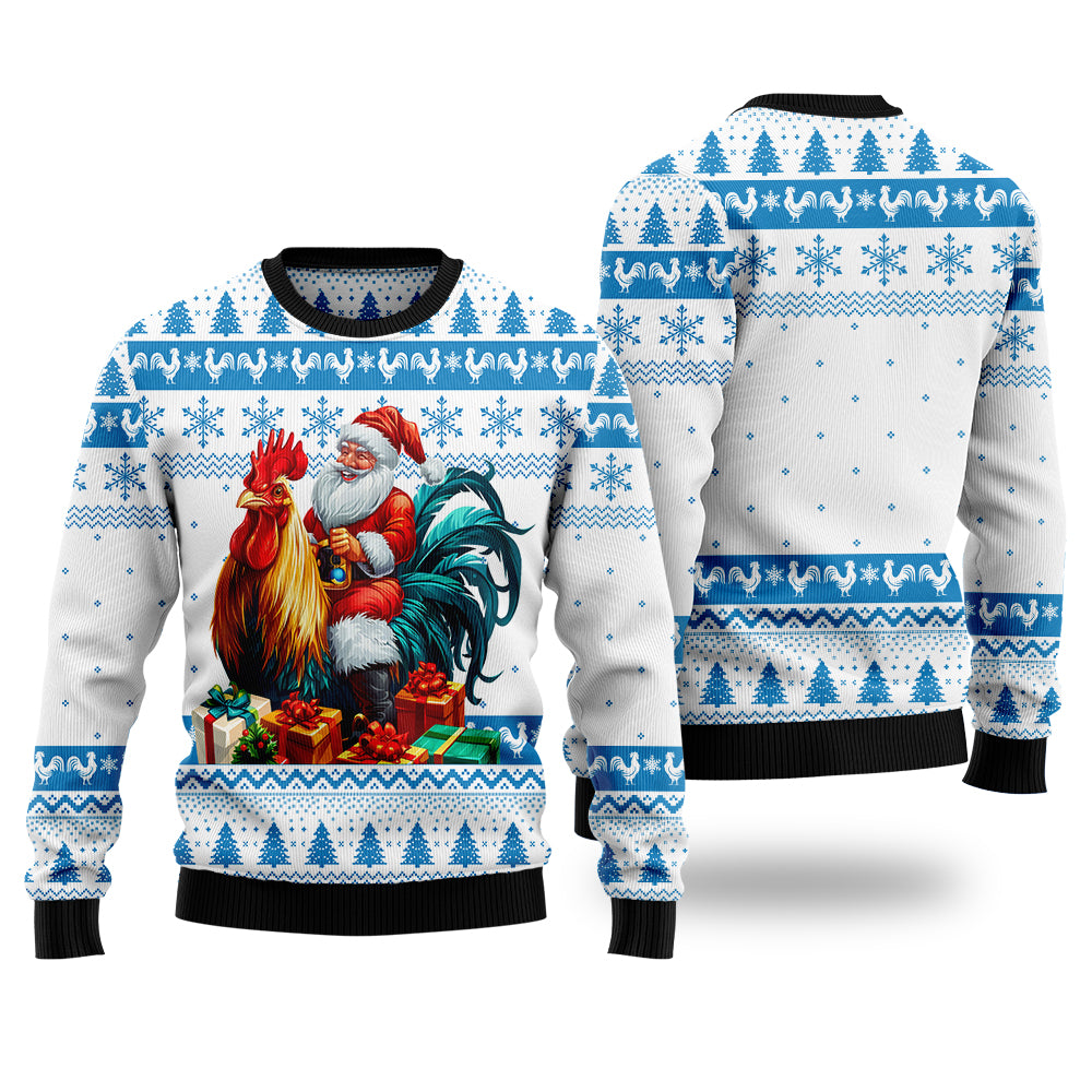 Santa Riding Rooster Ugly Christmas Sweater