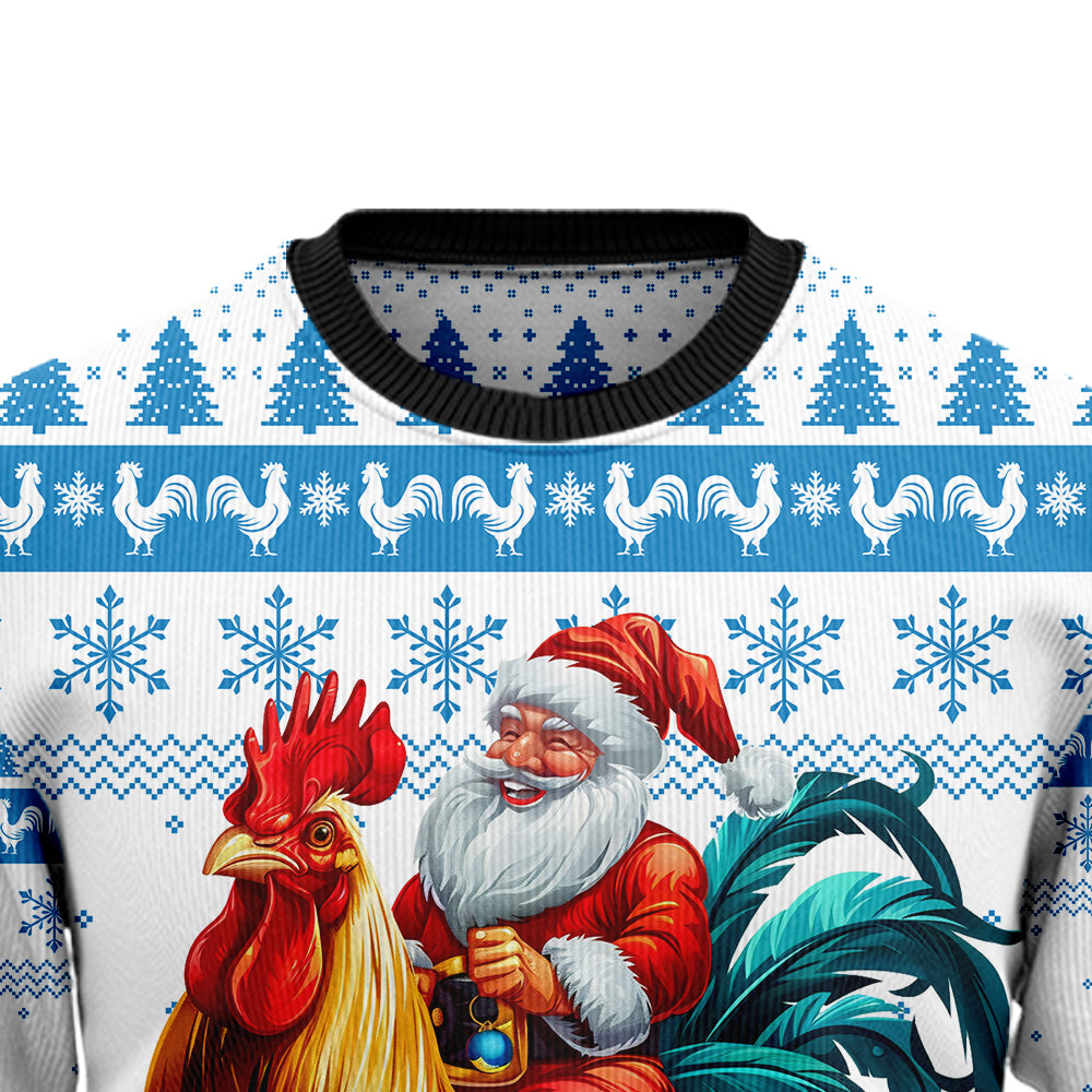 Santa Riding Rooster Ugly Christmas Sweater