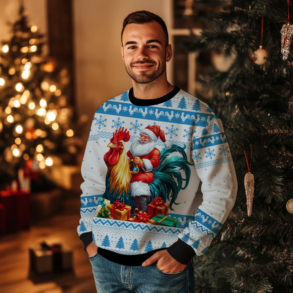 Santa Riding Rooster Ugly Christmas Sweater