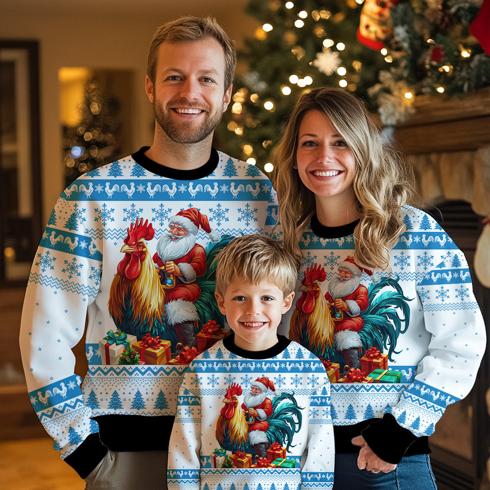 Santa Riding Rooster Ugly Christmas Sweater