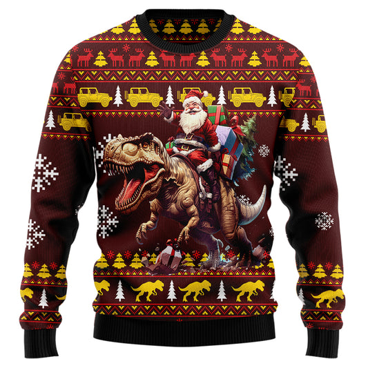 Funny Santa Riding T-Rex Ugly Christmas Sweater