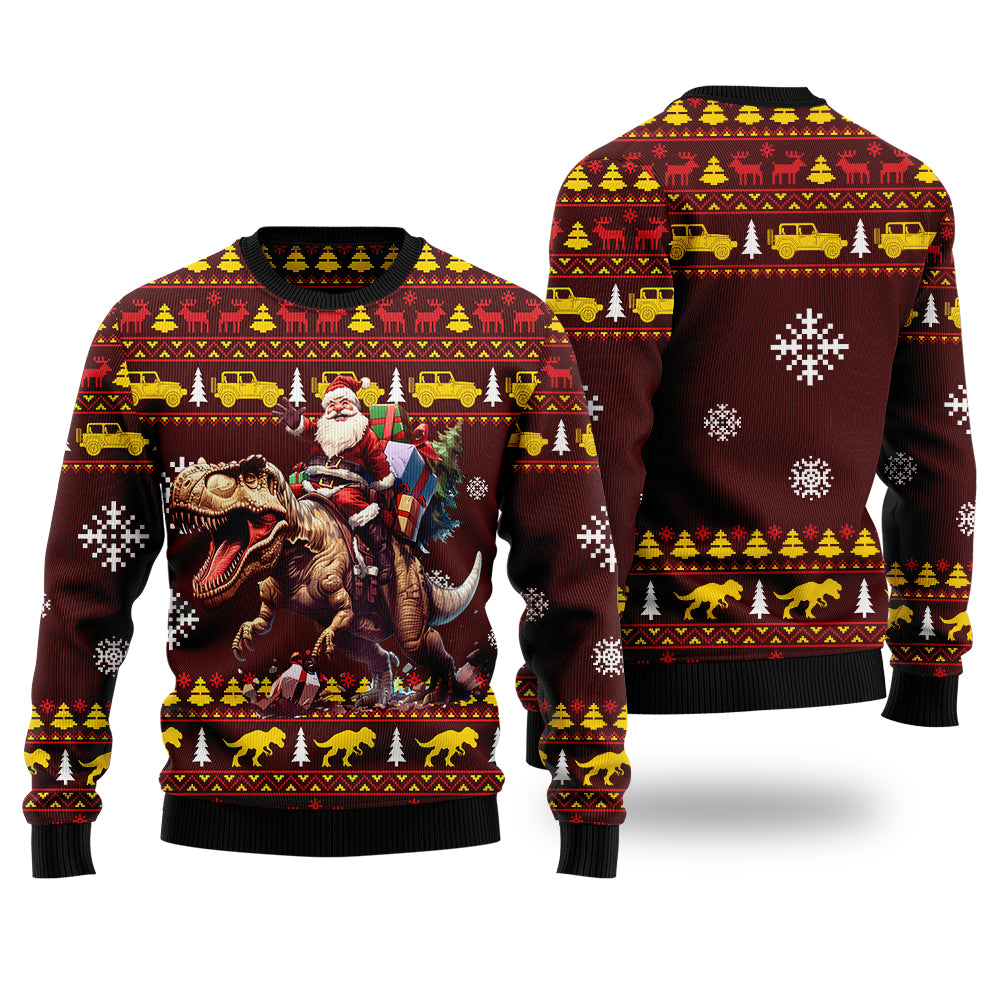Funny Santa Riding T-Rex Ugly Christmas Sweater