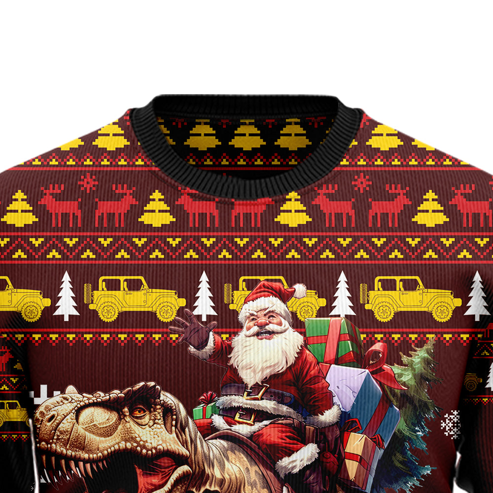 Funny Santa Riding T-Rex Ugly Christmas Sweater