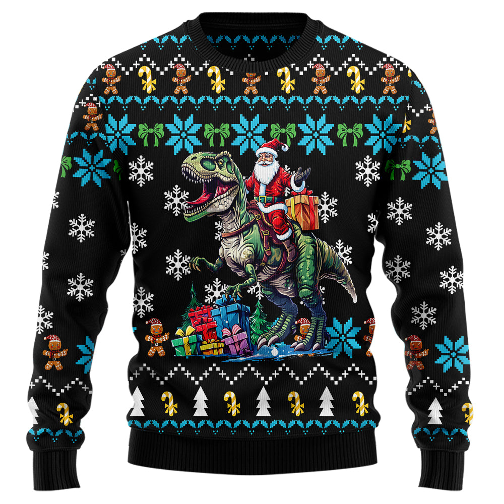 Santa Riding T-Rex Ugly Christmas Sweater