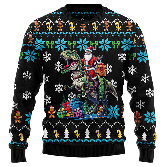 Santa Riding T-Rex Ugly Christmas Sweater