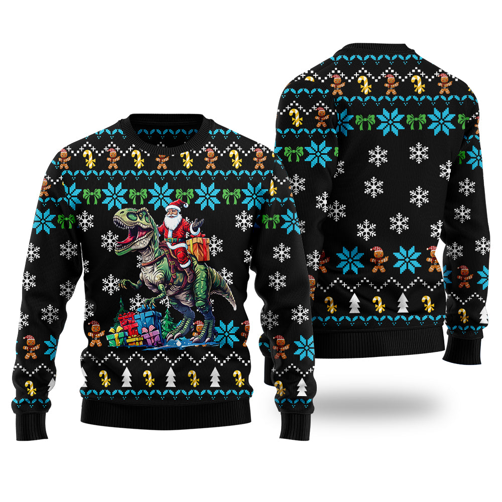 Santa Riding T-Rex Ugly Christmas Sweater
