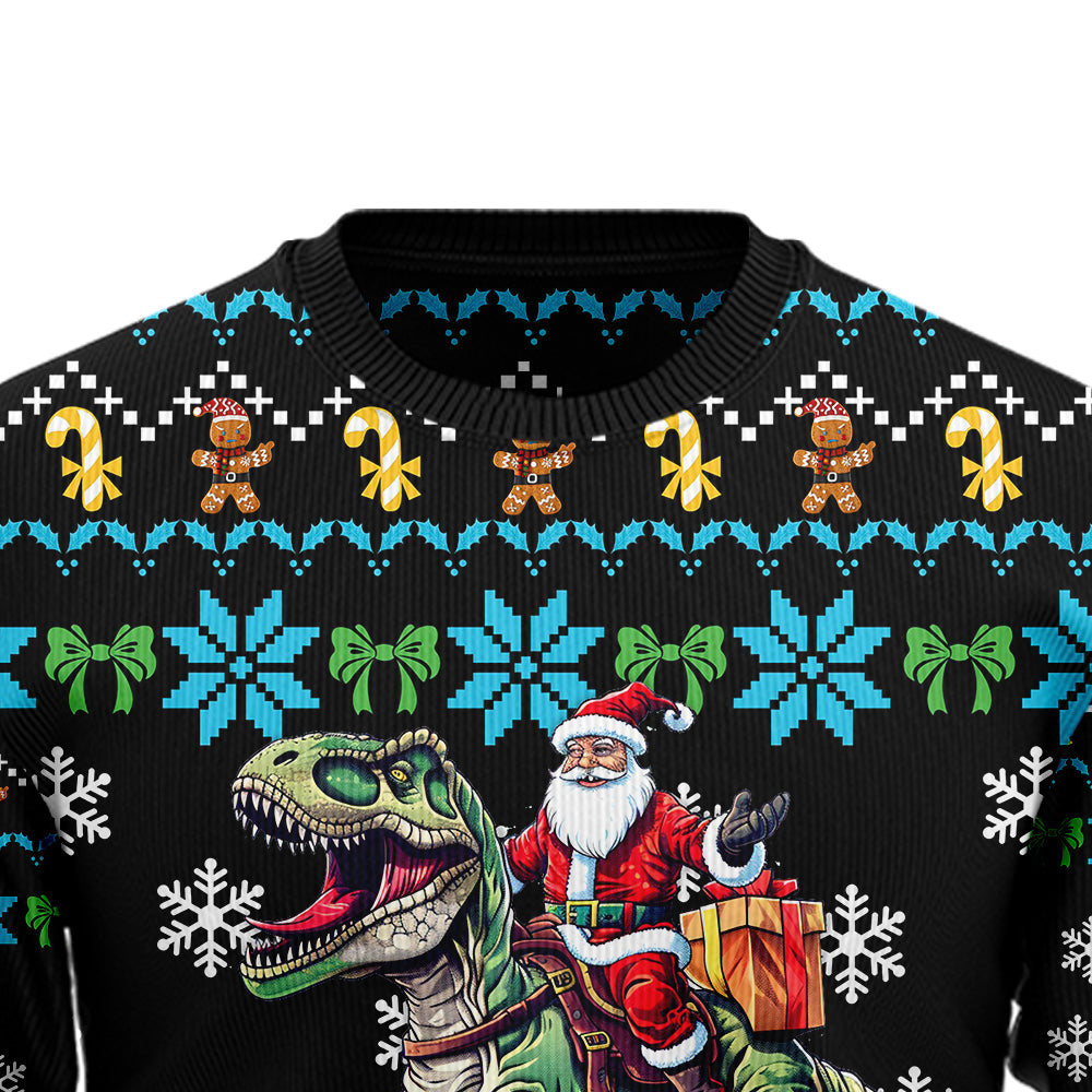 Santa Riding T-Rex Ugly Christmas Sweater