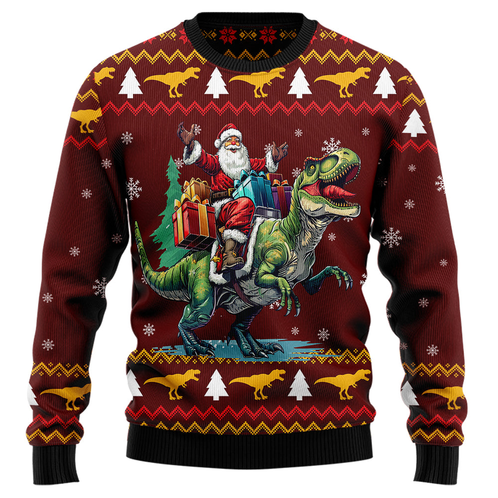 Funny Santa Riding T-Rex Ugly Sweater