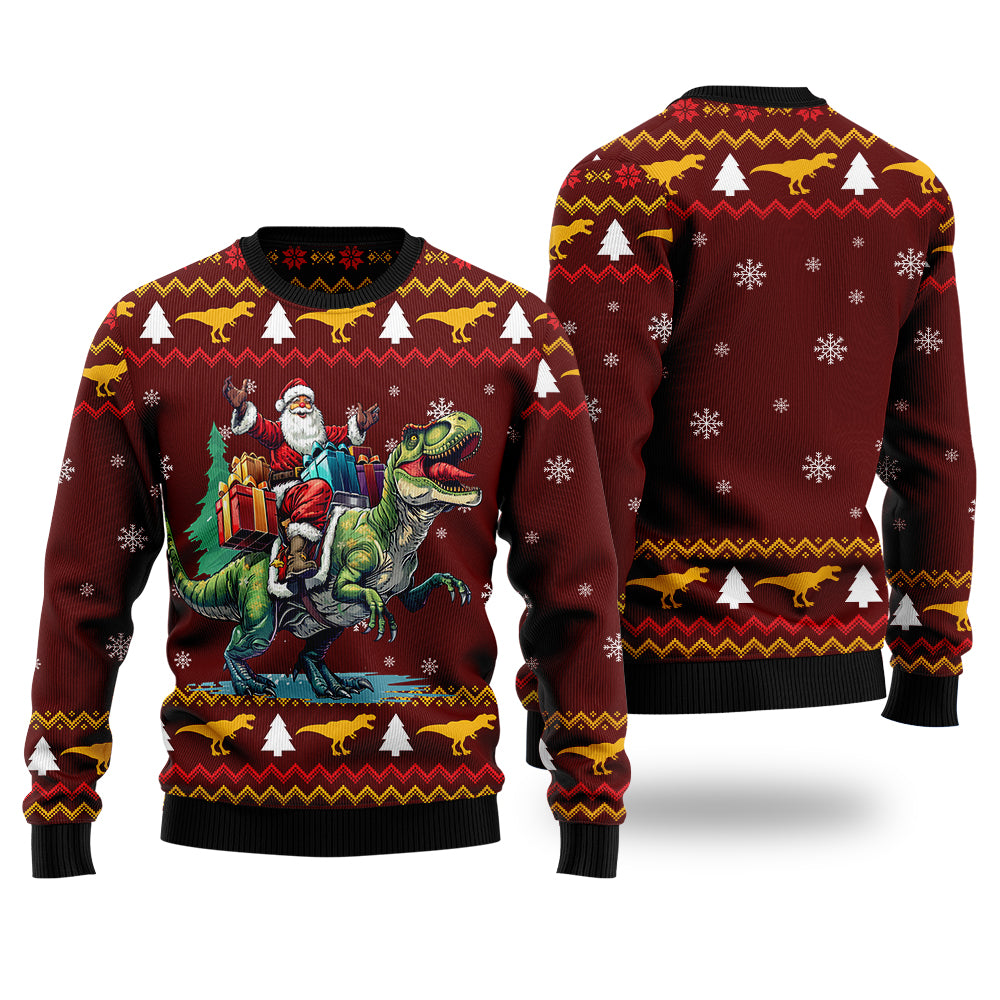Funny Santa Riding T-Rex Ugly Sweater