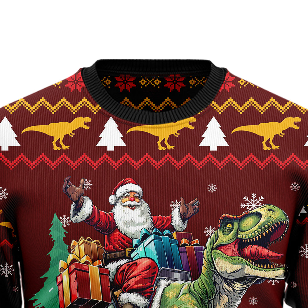 Funny Santa Riding T-Rex Ugly Sweater
