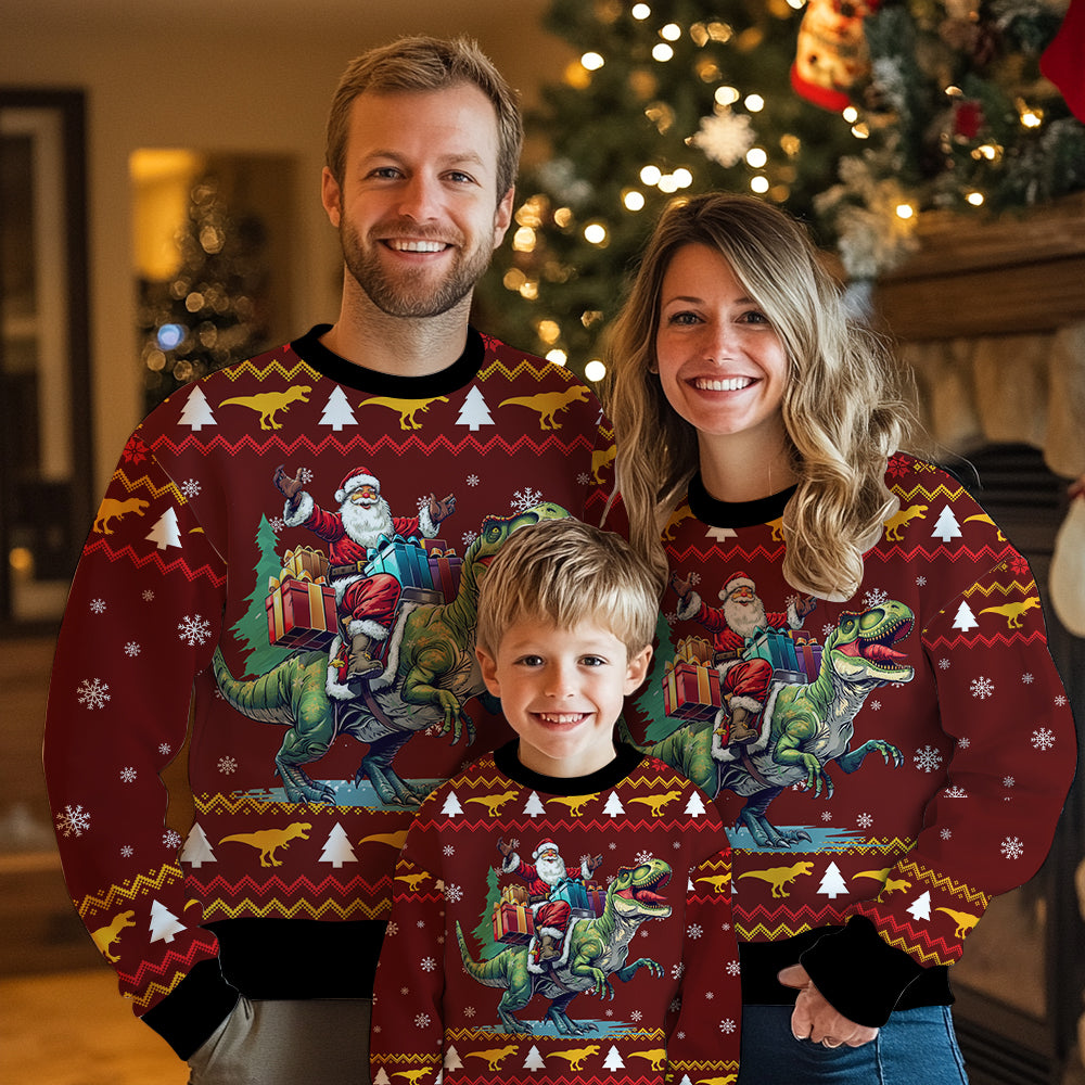 Funny Santa Riding T-Rex Ugly Sweater