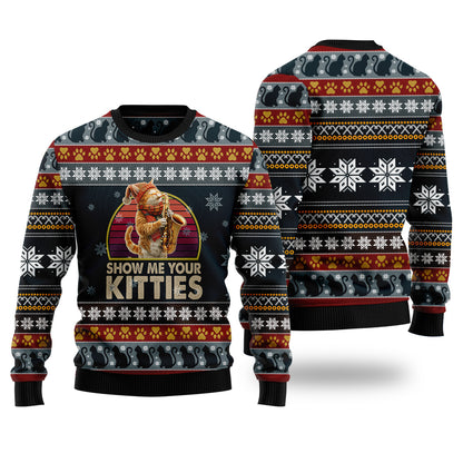 Show Me Your Kitties Saxophone Cat Ugly Christmas Sweater