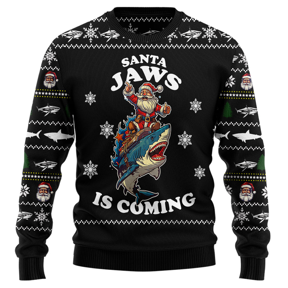 Santa Jaws Is Coming Shark Ugly Christmas Sweater