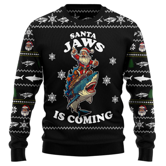 Santa Jaws Is Coming Shark Ugly Christmas Sweater