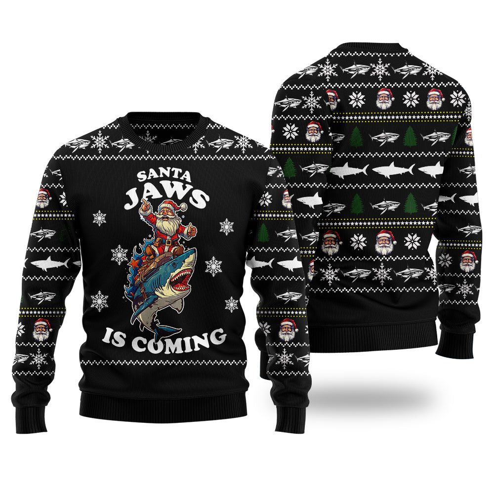 Santa Jaws Is Coming Shark Ugly Christmas Sweater