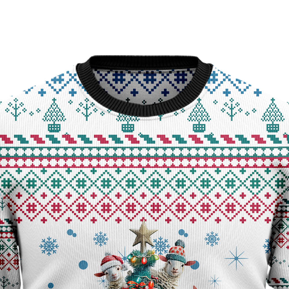 Sheep Ugly Christmas Sweater, Cute Farm Animal Holiday Sweatshirt, Funny Xmas Party Pullover for Men & Women