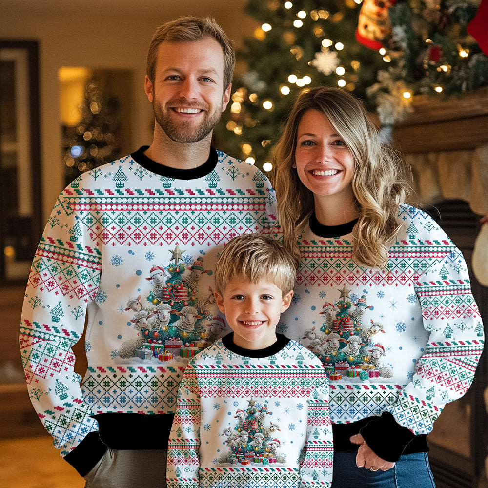 Sheep Ugly Christmas Sweater, Cute Farm Animal Holiday Sweatshirt, Funny Xmas Party Pullover for Men & Women