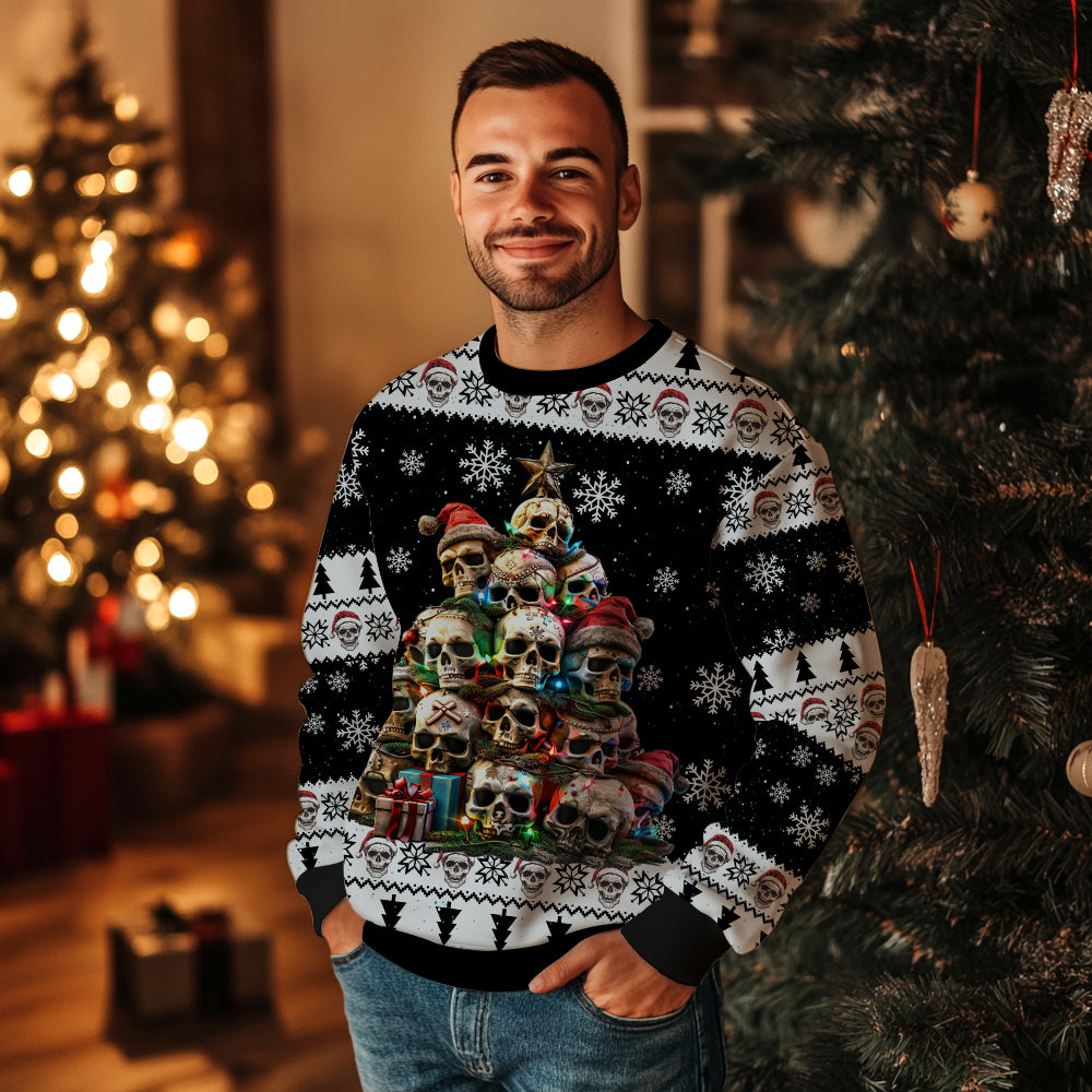 Santa Skull Christmas Tree Ugly Christmas Sweater