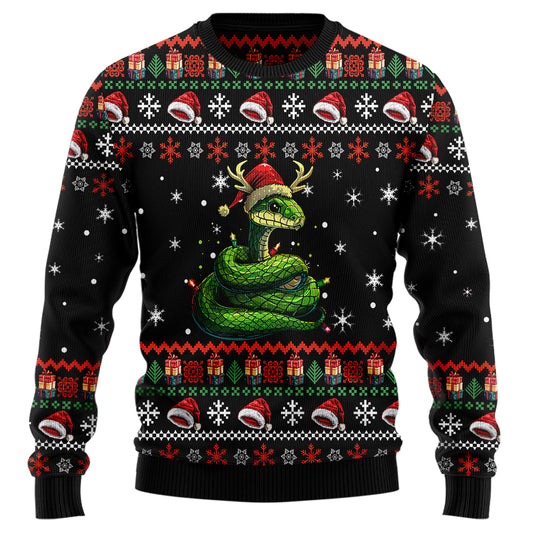 Festive Snake in Santa Hat Ugly Christmas Sweater