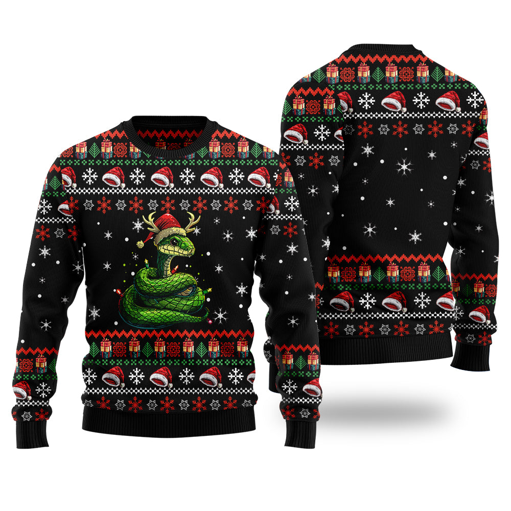 Festive Snake in Santa Hat Ugly Christmas Sweater