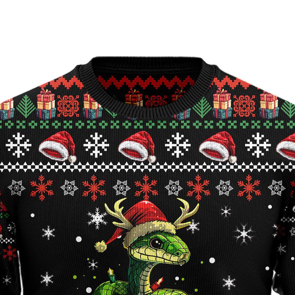Festive Snake in Santa Hat Ugly Christmas Sweater