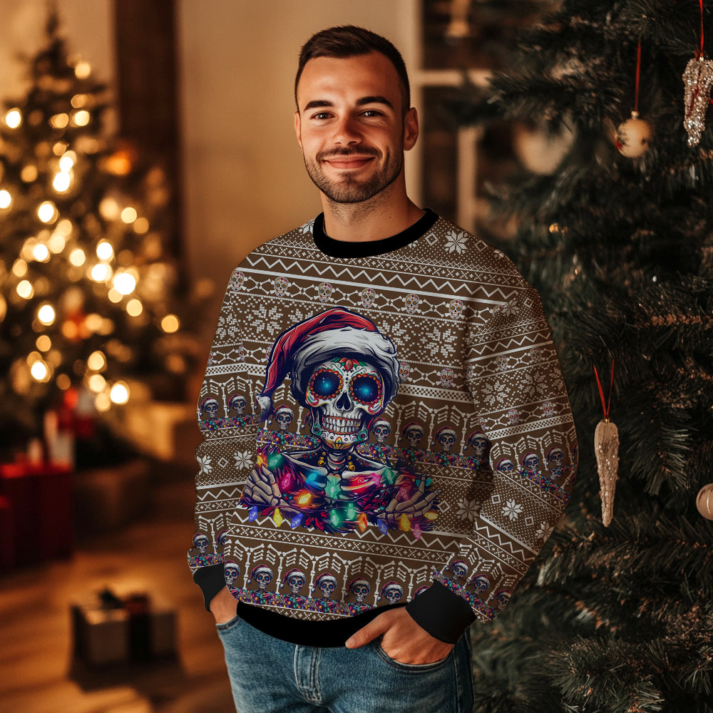 Festive Sugar Skull Ugly Christmas Sweater