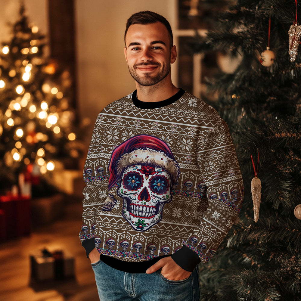 Santa Sugar Skull Ugly Christmas Sweater