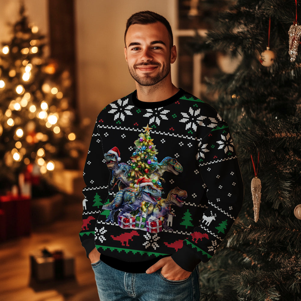 Festive T-Rex Ugly Christmas Sweater