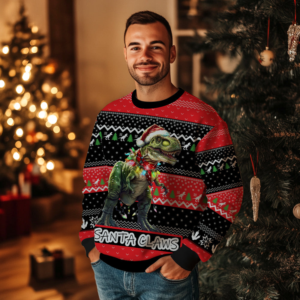 Santa Claws T-Rex Ugly Christmas Sweater