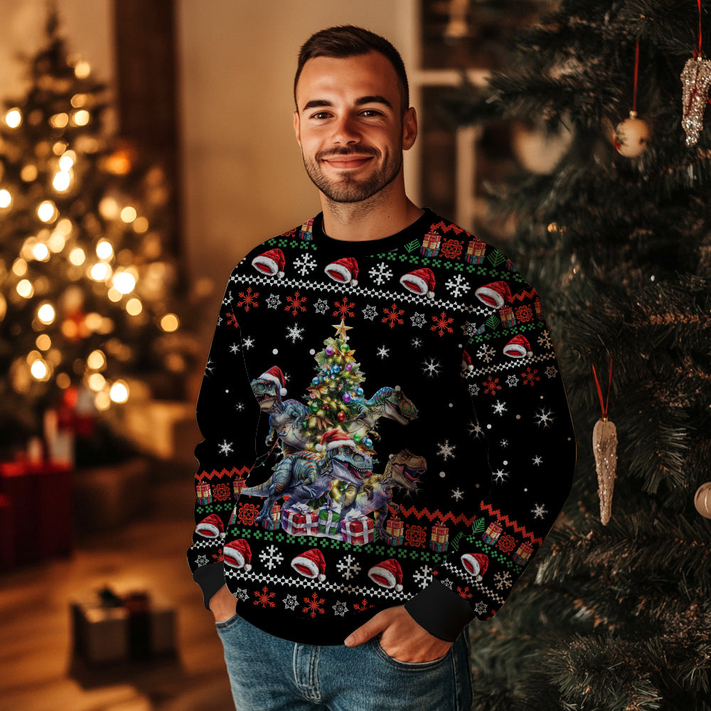 T-Rex Dinosaur Christmas Tree Ugly Sweater
