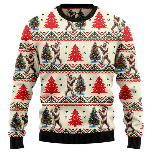 Funny Trumpet Bigfoot Ugly Christmas Sweater