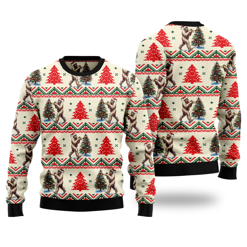 Funny Trumpet Bigfoot Ugly Christmas Sweater