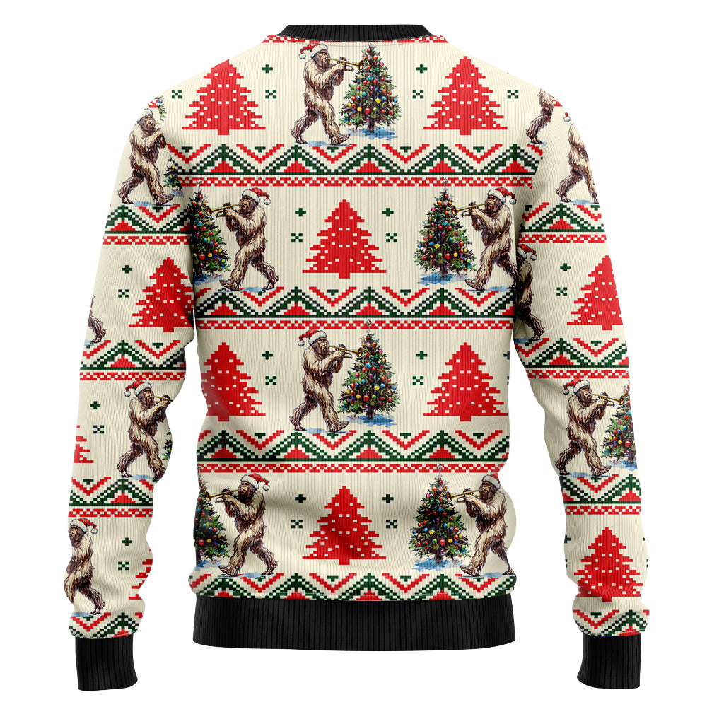 Funny Trumpet Bigfoot Ugly Christmas Sweater