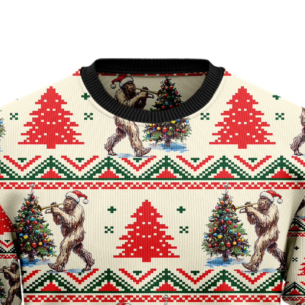 Funny Trumpet Bigfoot Ugly Christmas Sweater