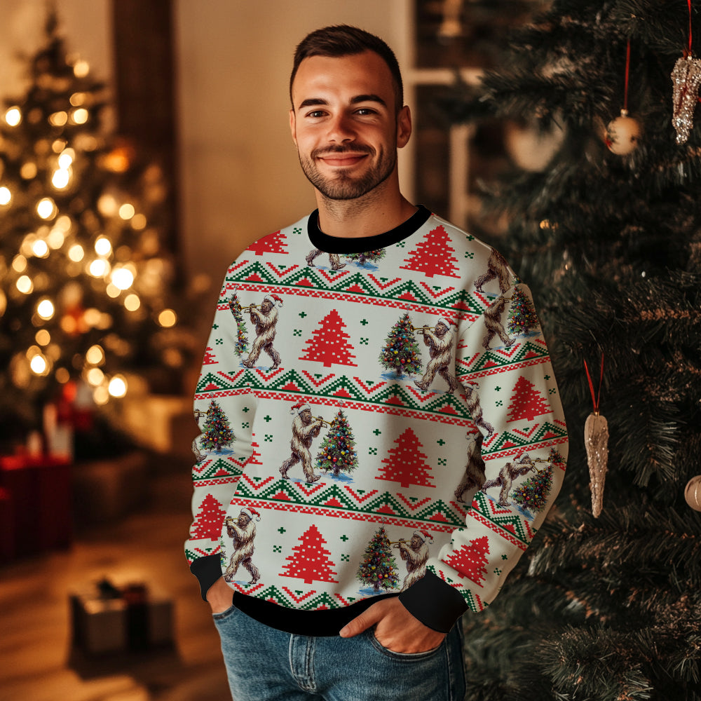 Funny Trumpet Bigfoot Ugly Christmas Sweater