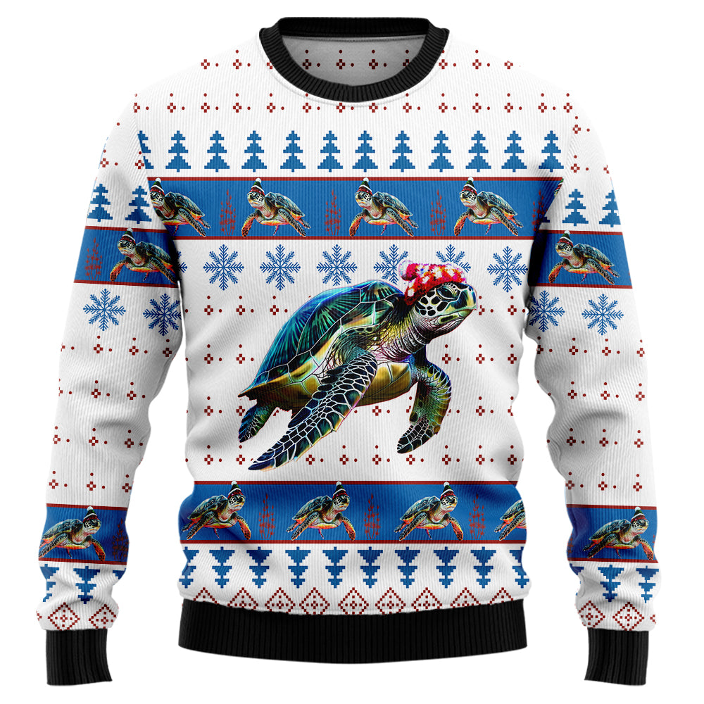 Sea Turtle Ugly Christmas Sweater, Funny Marine Animal Holiday Sweatshirt, Cute Xmas Party Pullover for Men & Women