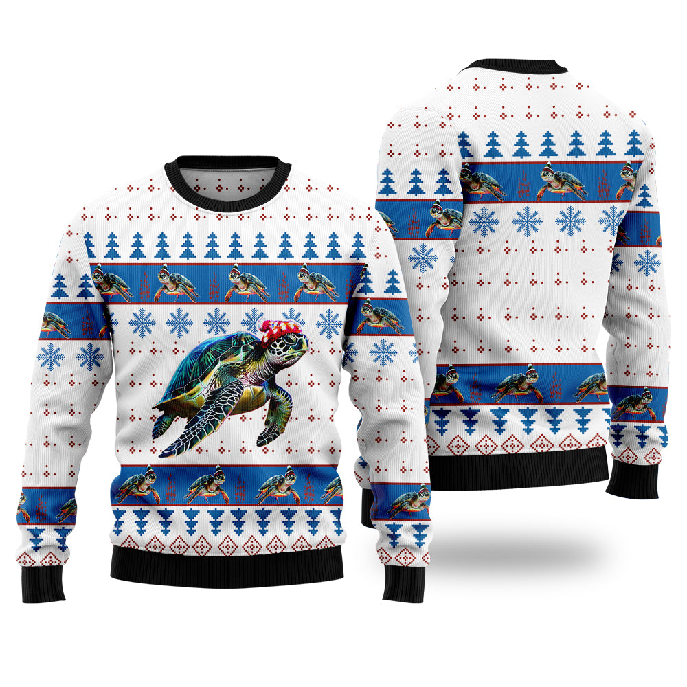 Sea Turtle Ugly Christmas Sweater, Funny Marine Animal Holiday Sweatshirt, Cute Xmas Party Pullover for Men & Women