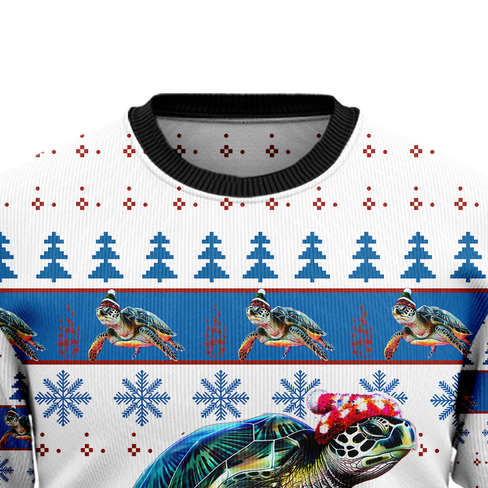 Sea Turtle Ugly Christmas Sweater, Funny Marine Animal Holiday Sweatshirt, Cute Xmas Party Pullover for Men & Women