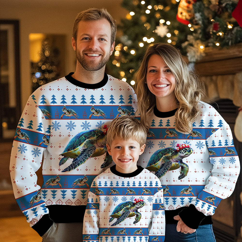 Sea Turtle Ugly Christmas Sweater, Funny Marine Animal Holiday Sweatshirt, Cute Xmas Party Pullover for Men & Women