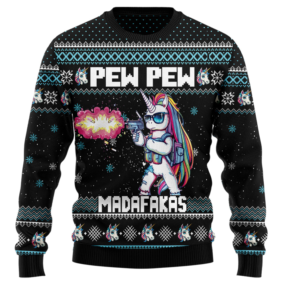 Pew Pew Madafakas Unicorn Ugly Christmas Sweater