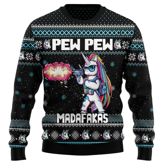 Pew Pew Madafakas Unicorn Ugly Christmas Sweater