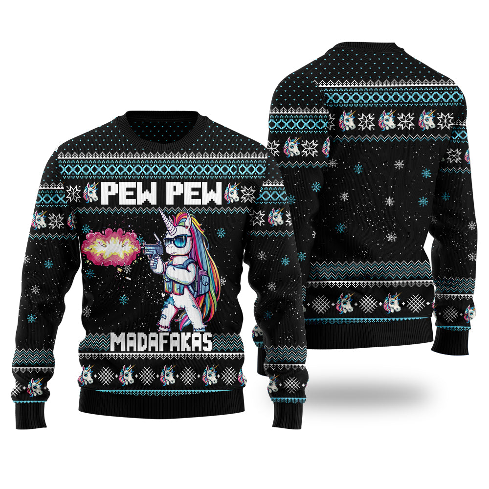 Pew Pew Madafakas Unicorn Ugly Christmas Sweater