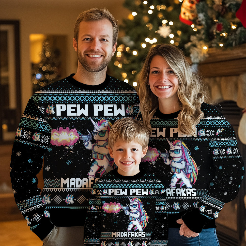 Pew Pew Madafakas Unicorn Ugly Christmas Sweater