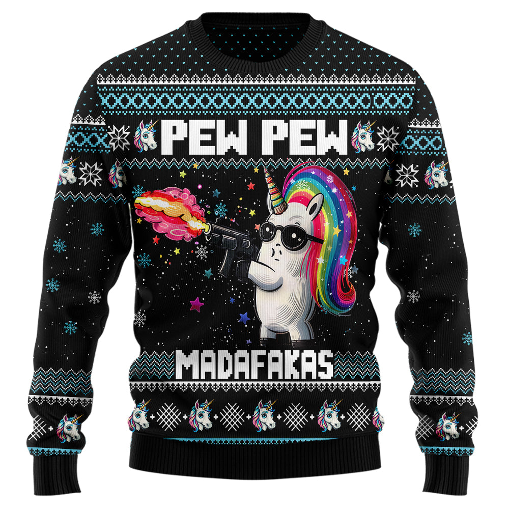 Pew Pew Unicorn Ugly Christmas Sweater