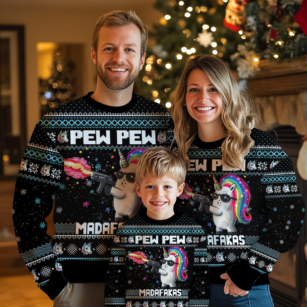 Pew Pew Unicorn Ugly Christmas Sweater